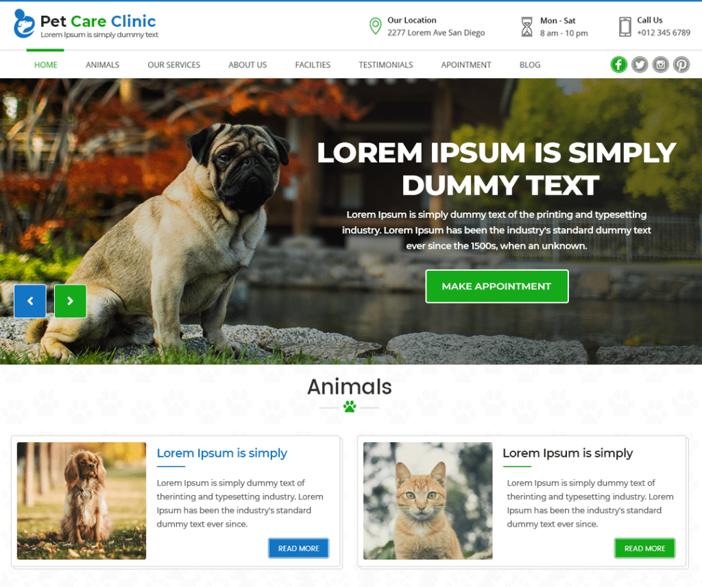 Pet Care Clinic Tema gratuito para comercio electrónico de Wordpress