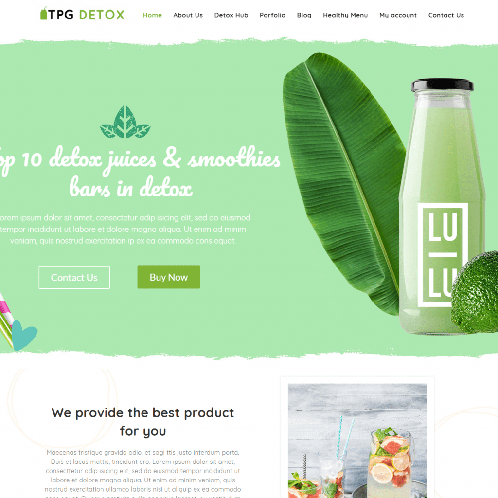 Thème WordPress pour jus de fruits frais TPG Detox