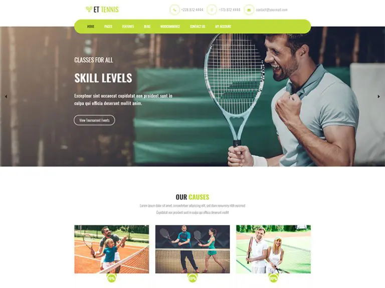 Et Tennis Бесплатная адаптивная тема Wordpress Tennis