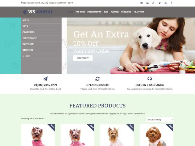 Ws Animal Free Wordpress Woocommerce Theme für Zoohandlung