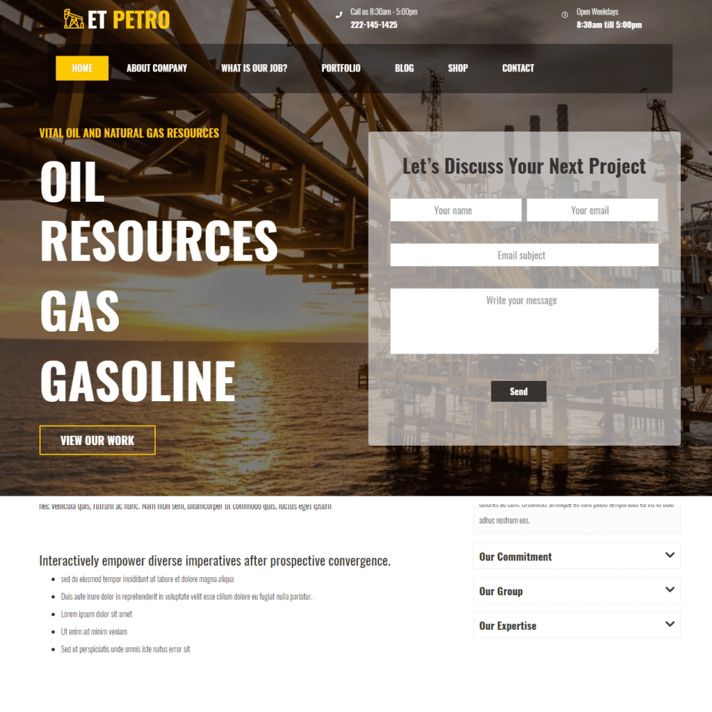 Et Petro Tema gratuito de Wordpress para el petróleo