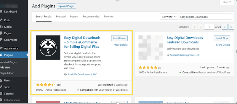 Easy Digital Downloads Plugin'i Kurun ve Etkinleştirin