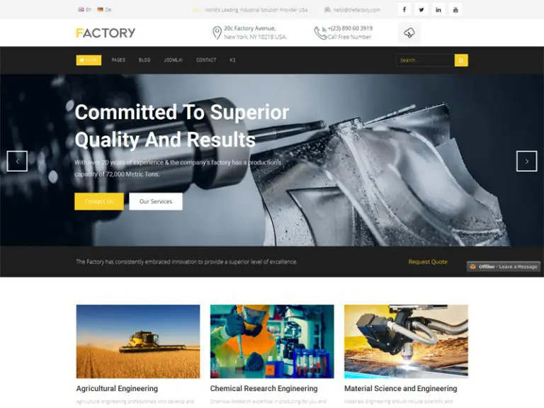 ファクトリーフリーレスポンシブインダストリアルビジネスJoomlaテンプレート