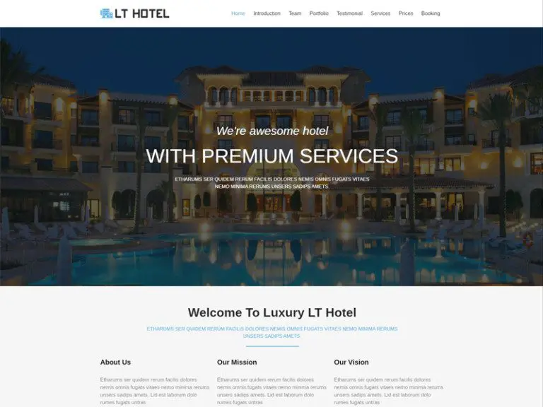 Lt Hotel Onepage Tema Wordpress grátis para hotel