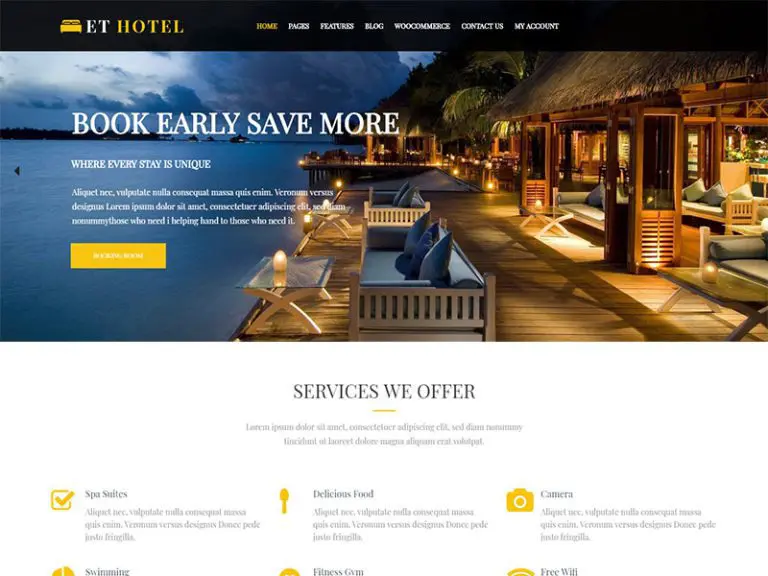 Et Hotel Tema Wordpress Responsivo Gratis para Hotel