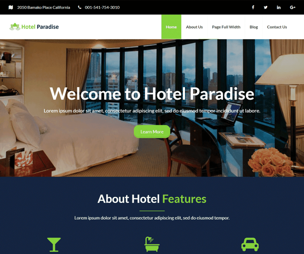 Tema del portfolio Wordpress gratuito dell'Hotel Paradise