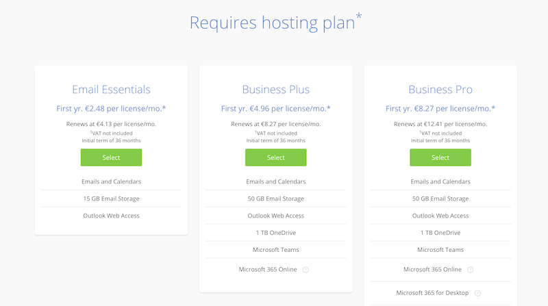 Preços de e-mail de oferta Bluehost