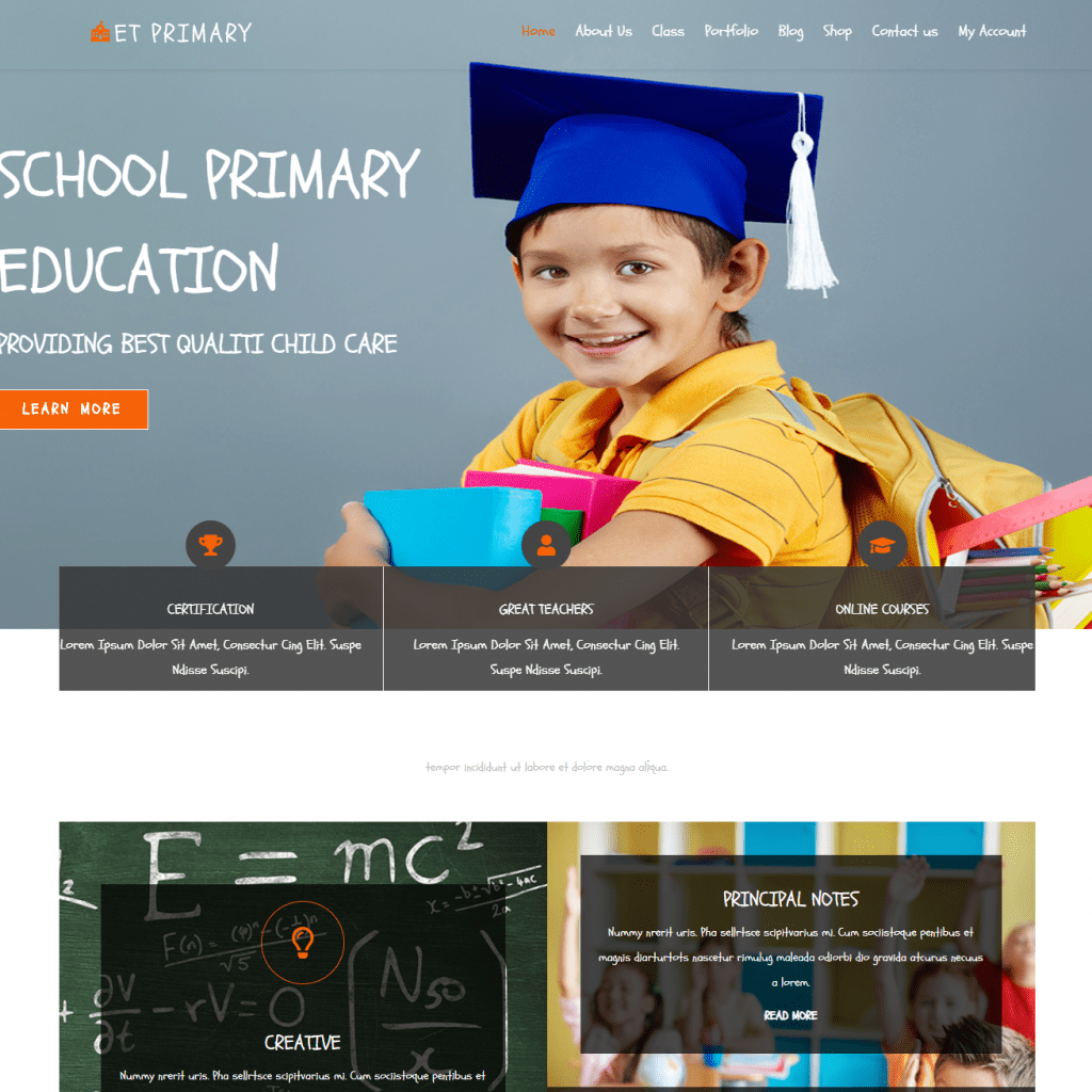 Et Primary Free Responsive Online Education Wordpress Theme