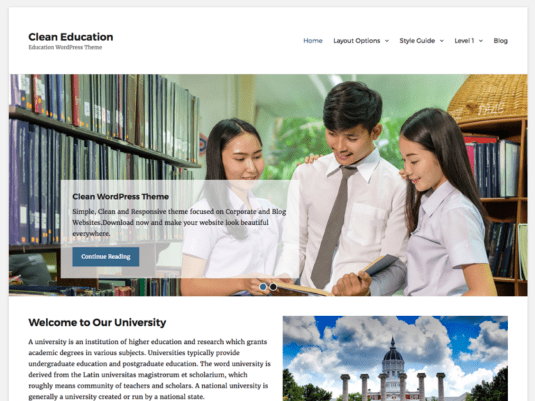 Educación limpia Tema gratuito de WordPress para educación