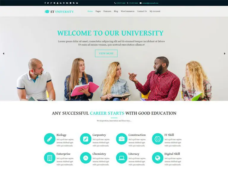 Et University ธีม Wordpress ของมหาวิทยาลัยที่ตอบสนองต่อฟรี