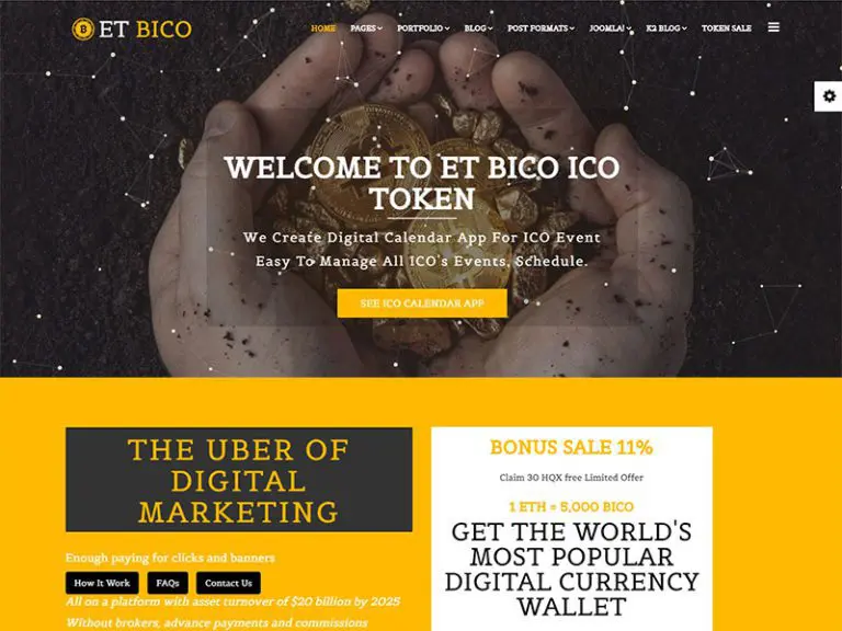 قالب موقع ويب Cryptocurrency مجاني مستجيب لـ Bico