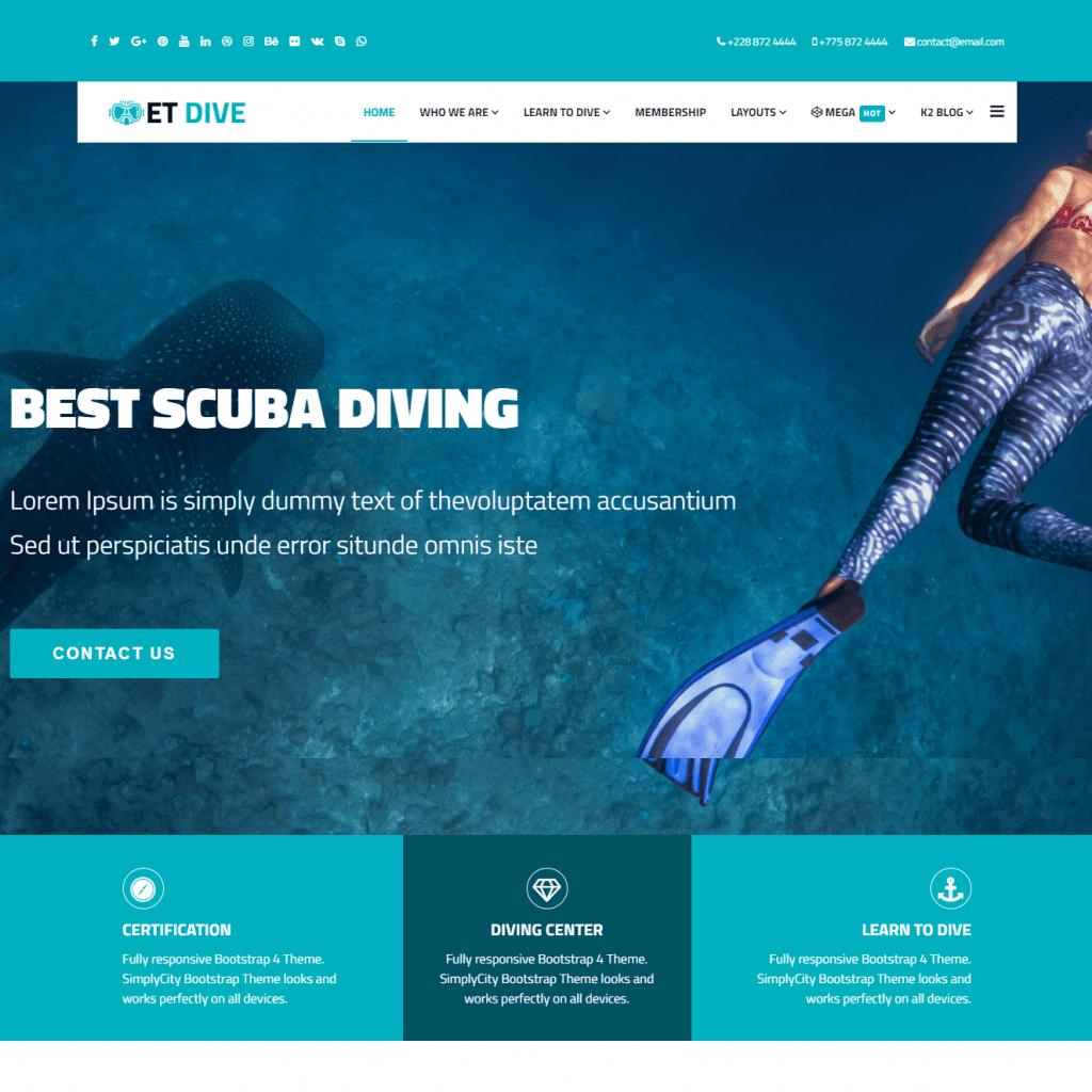 Et Dive Kostenlose Responsive Scuba Diving Website Vorlage