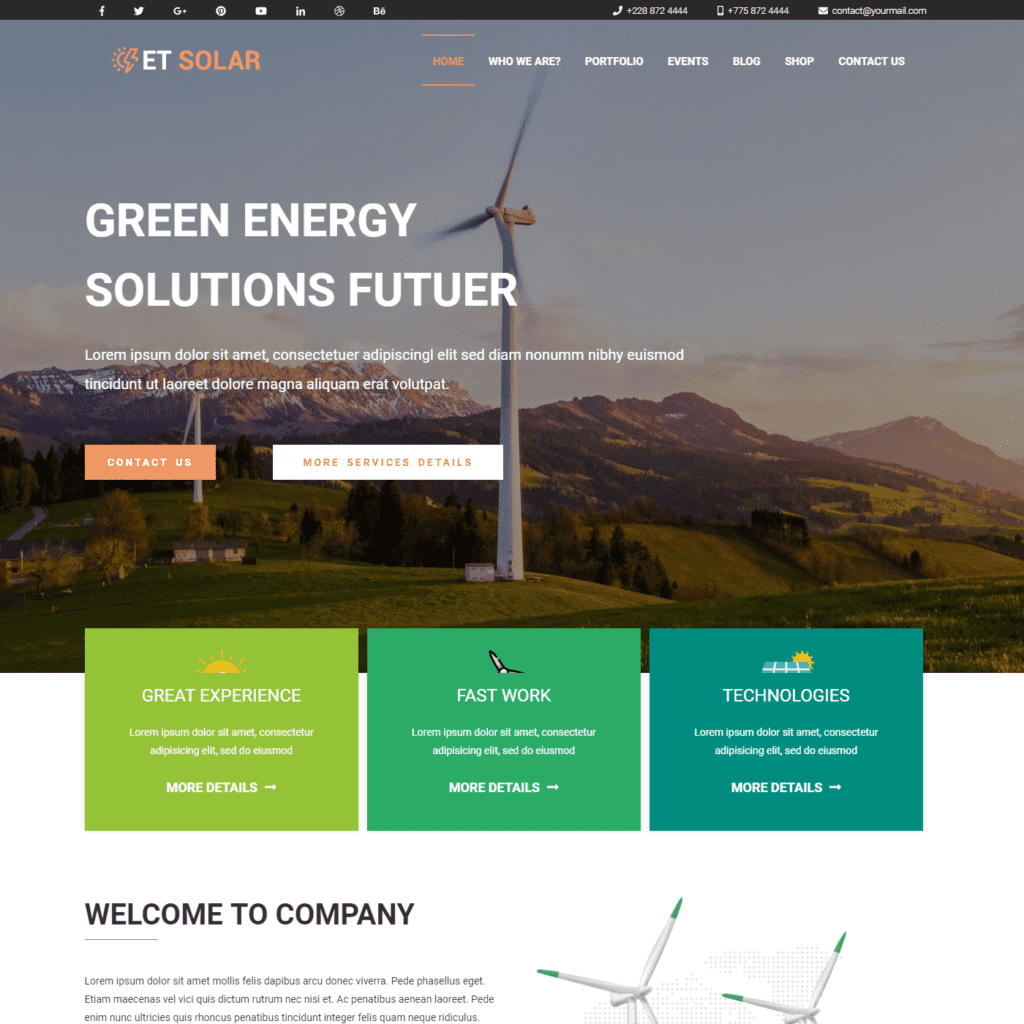 Et Solar ฟรีเทมเพลต Joomla Solar Energy