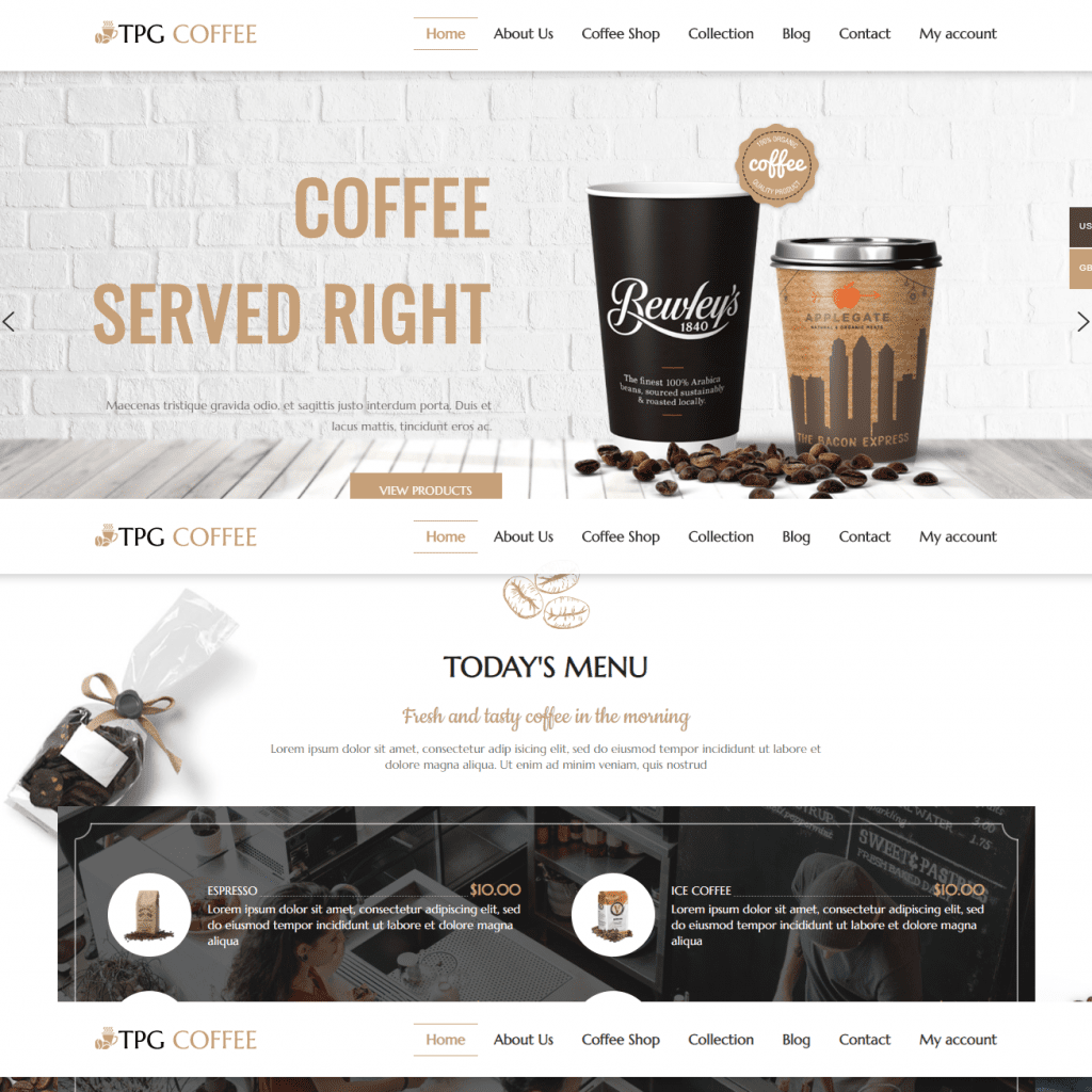 Plantilla web para sitio web de bebidas gratis de café tpg