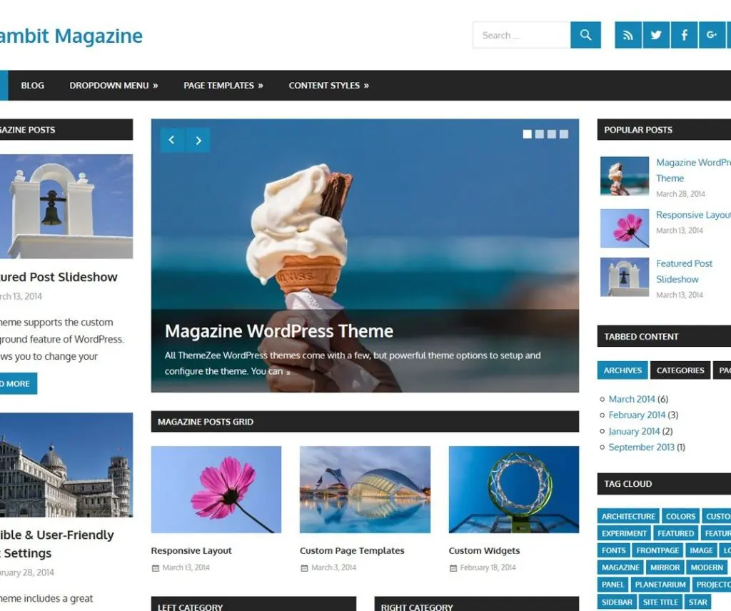 Thème Wordpress de divertissement gratuit Gambit