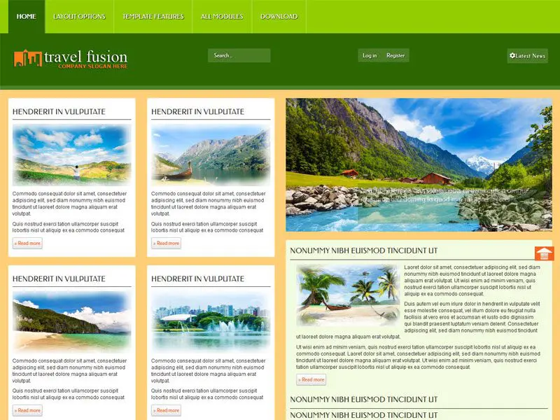 เทมเพลตการท่องเที่ยว Travelfusion Joomla ฟรี