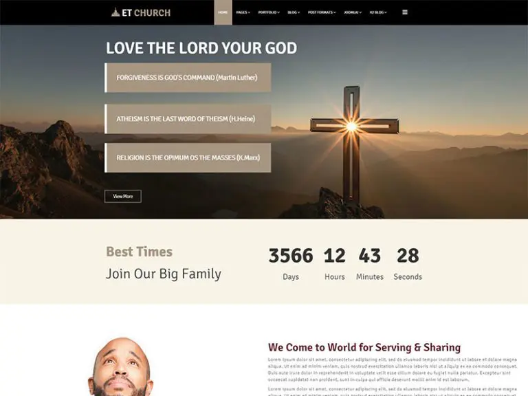 Et Church ฟรีเทมเพลต Joomla Church ที่ตอบสนอง