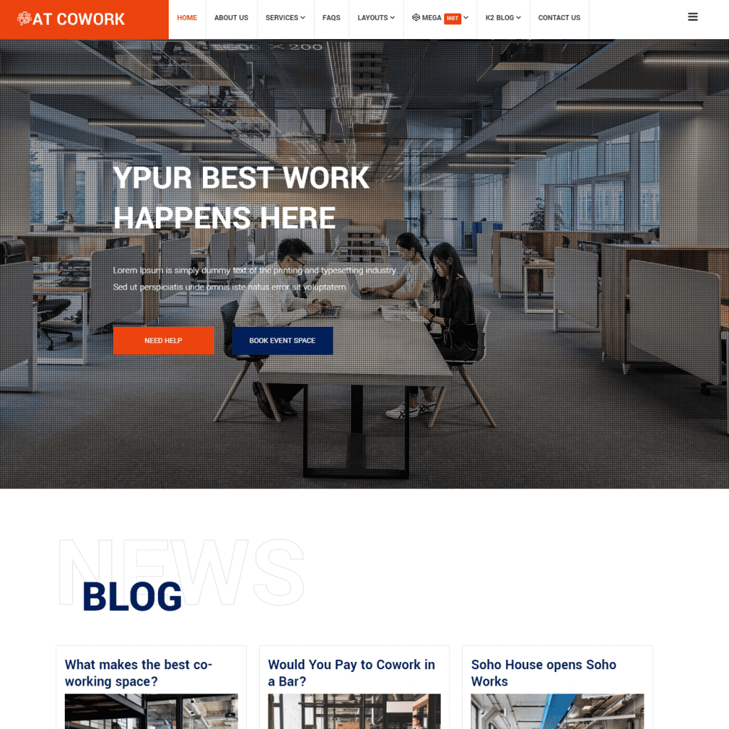 Di Cowork Modern Coworking Space Template Situs Web