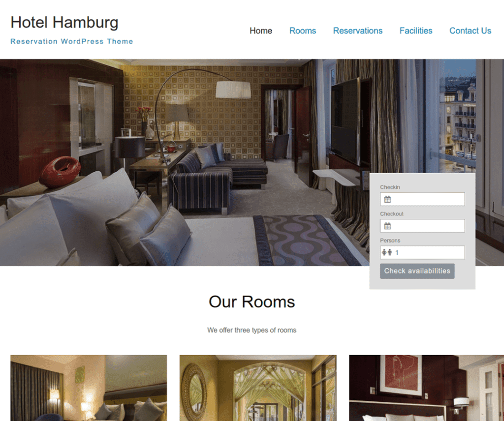 Hotel Hamburgo Tema Wordpress de Férias Grátis