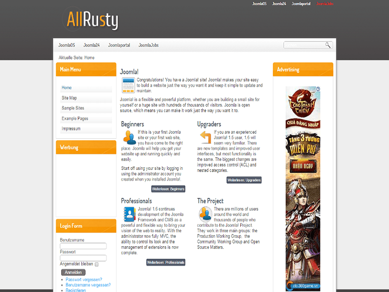 Allrusty – เทมเพลต Joomla 1.7 สำหรับข่าวสาร