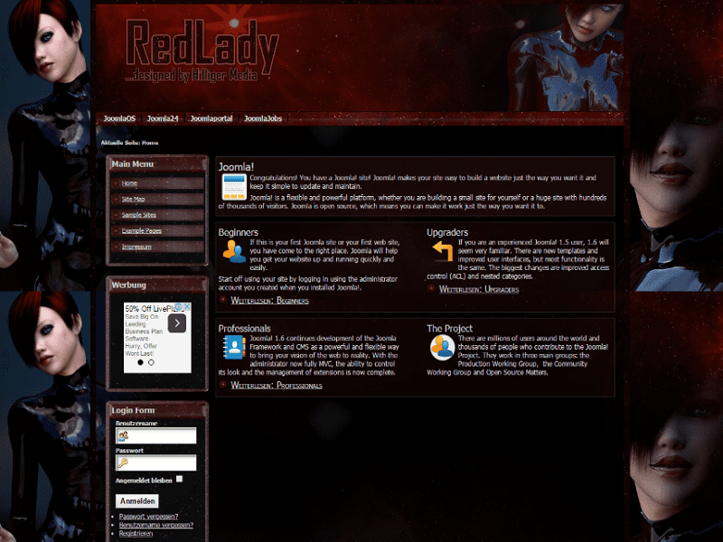Redlady – Imagen de fondo de plantilla de Joomla 1.7 gratis