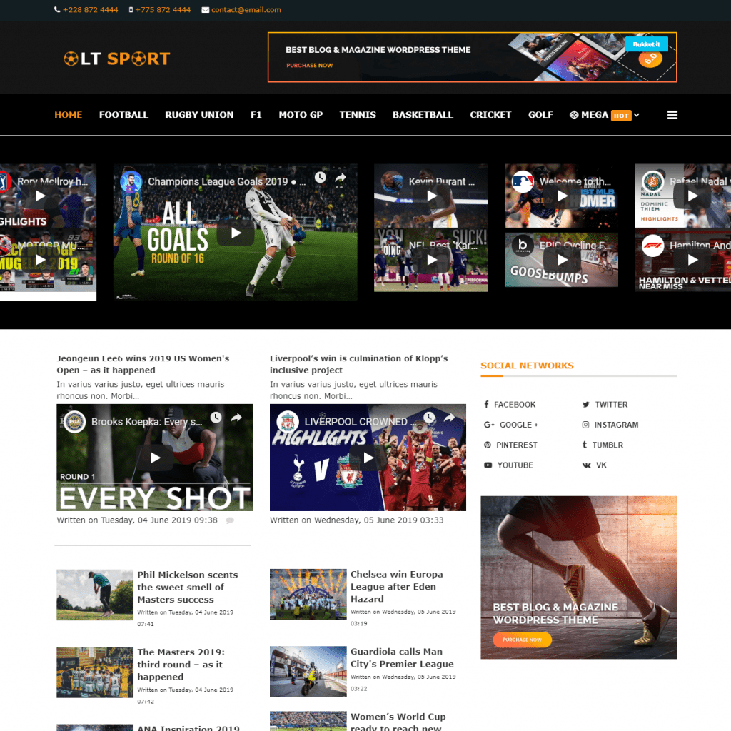 Lt Sport เทมเพลต Joomla ข่าวกีฬาฟรี