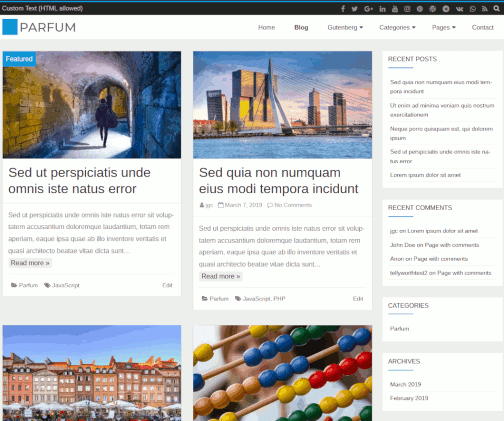 Tema de WordPress para blog gratuito de Parfum