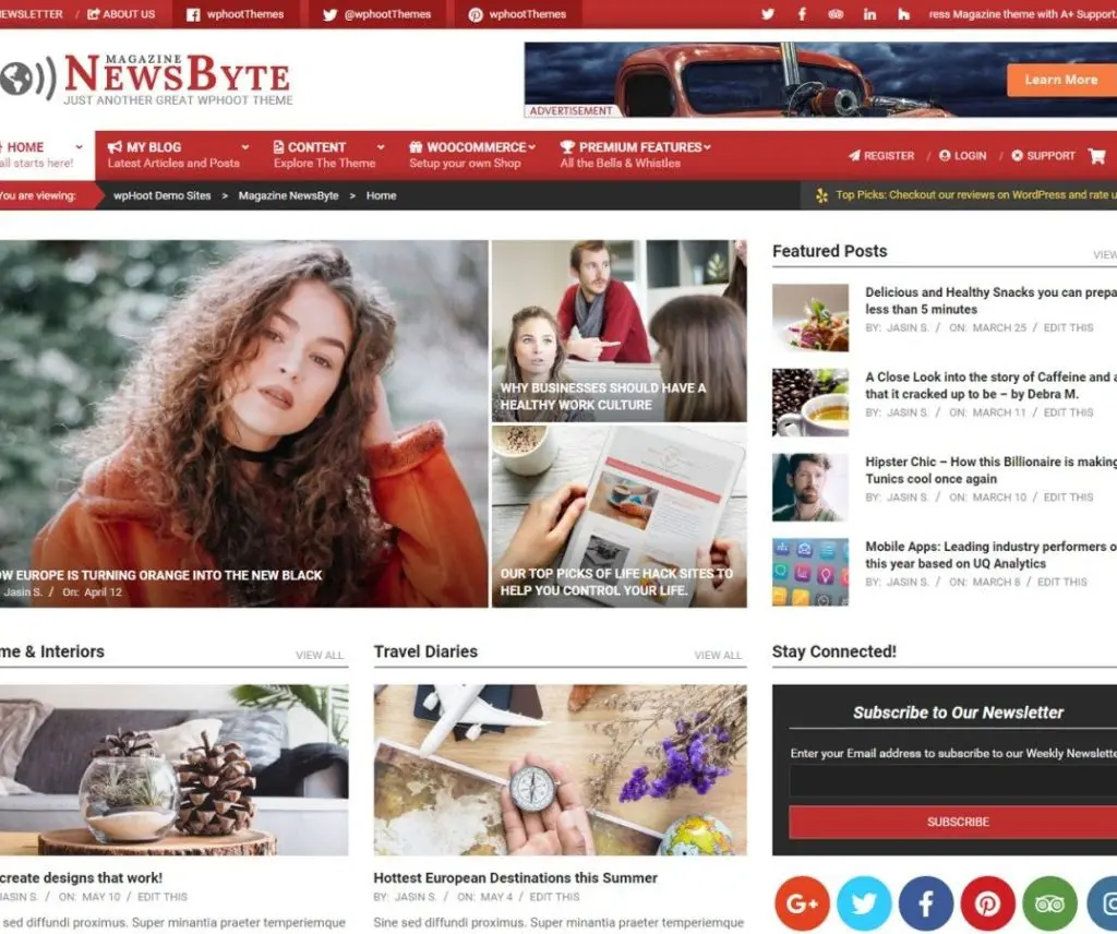 นิตยสาร News Byte Free Entertainment Wordpress Theme