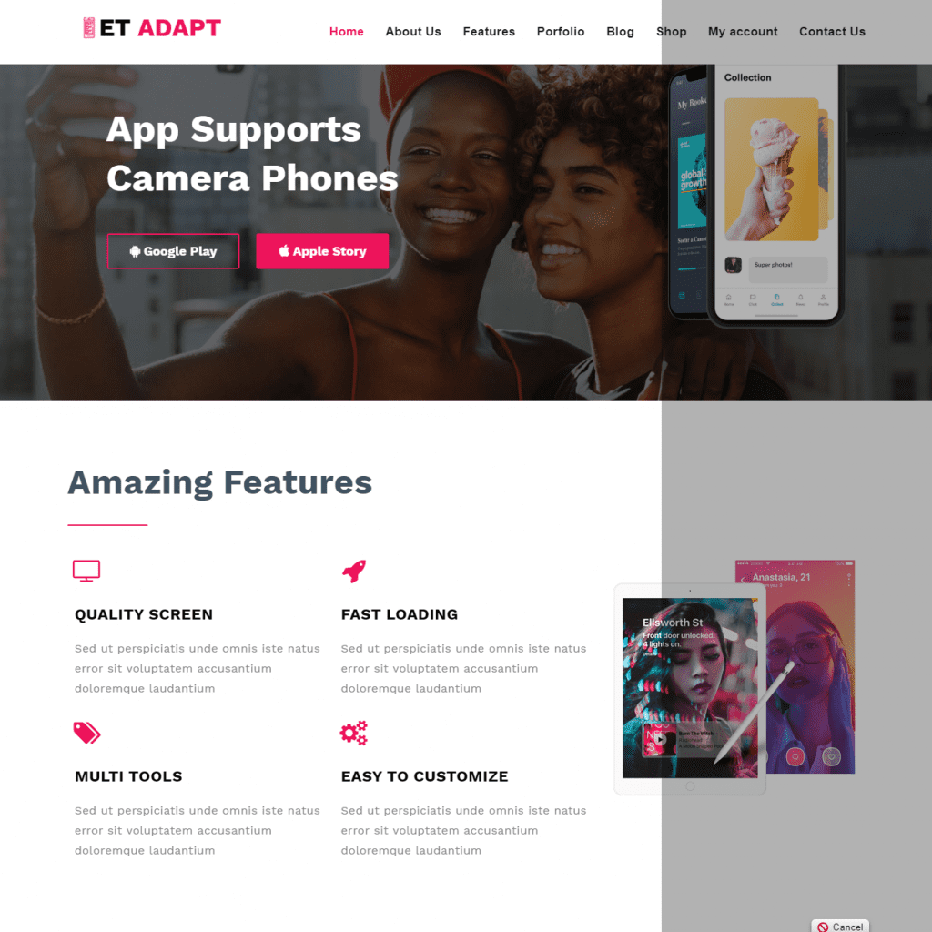 Et Adapt Professional App Showcase Tema de Wordpress