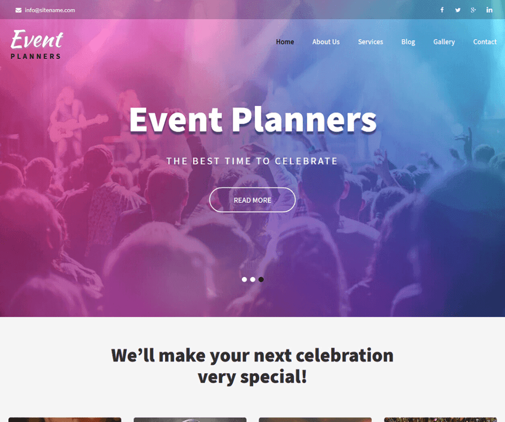 Planejadores de Eventos Tema Wordpress de Entretenimento Gratuito