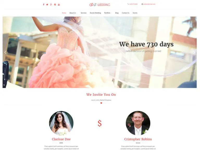 Lt Wedding Onepage Darmowy ślubny motyw Wordpress