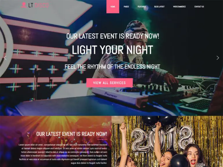 Lt Disco Tema gratuito de Wordpress para club nocturno