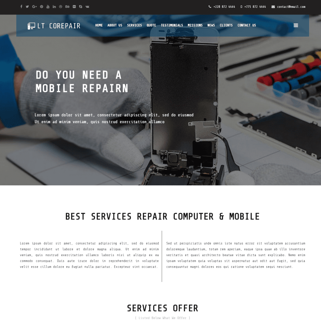 Lt Corepair Onepage Free Single Page Responsive Computer Repair Joomla Template