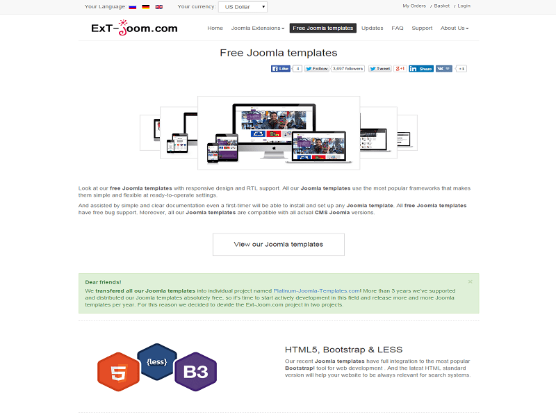 Zewnętrzny szablon Joomla dla sklepu