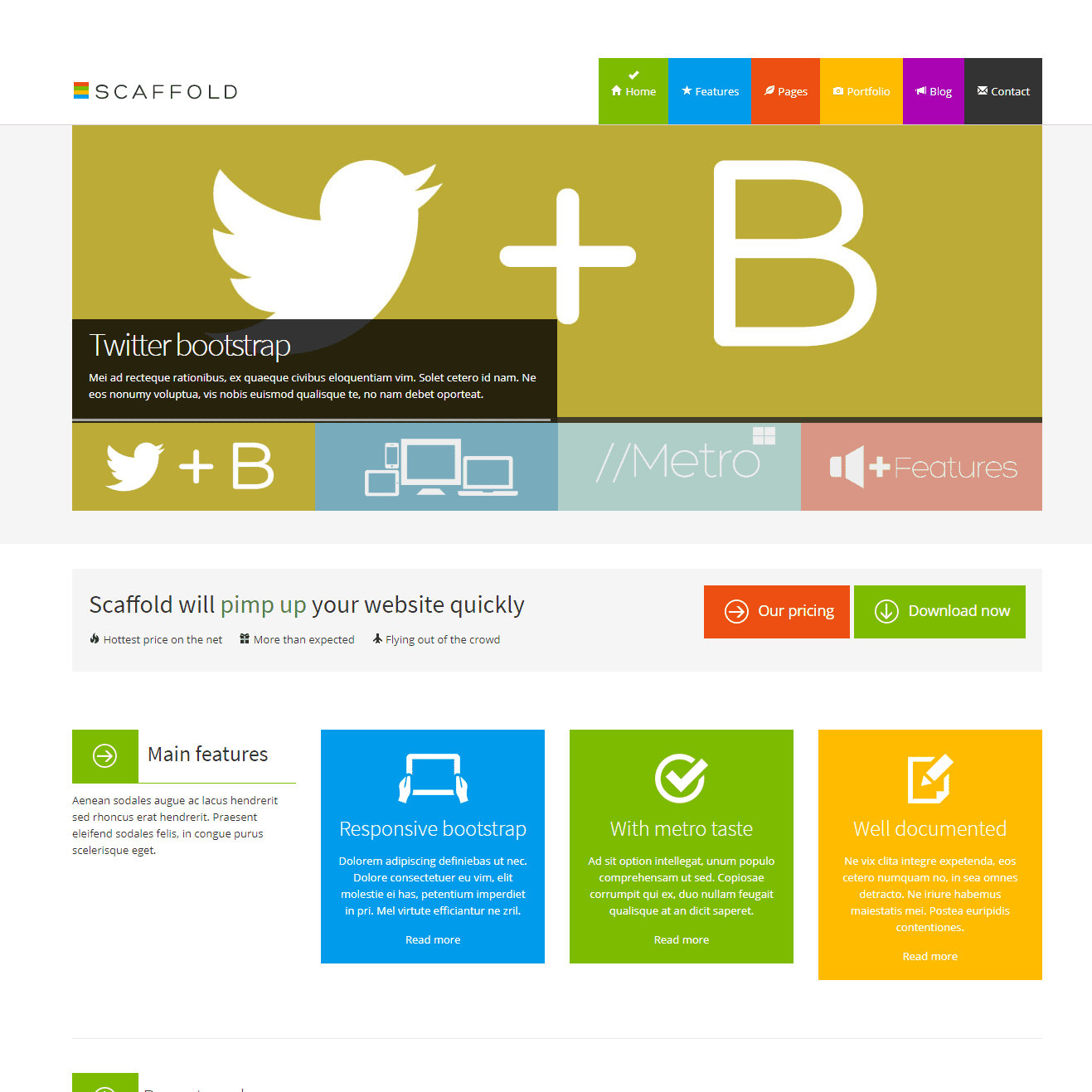 Plantilla de sitio web adaptable de andamio