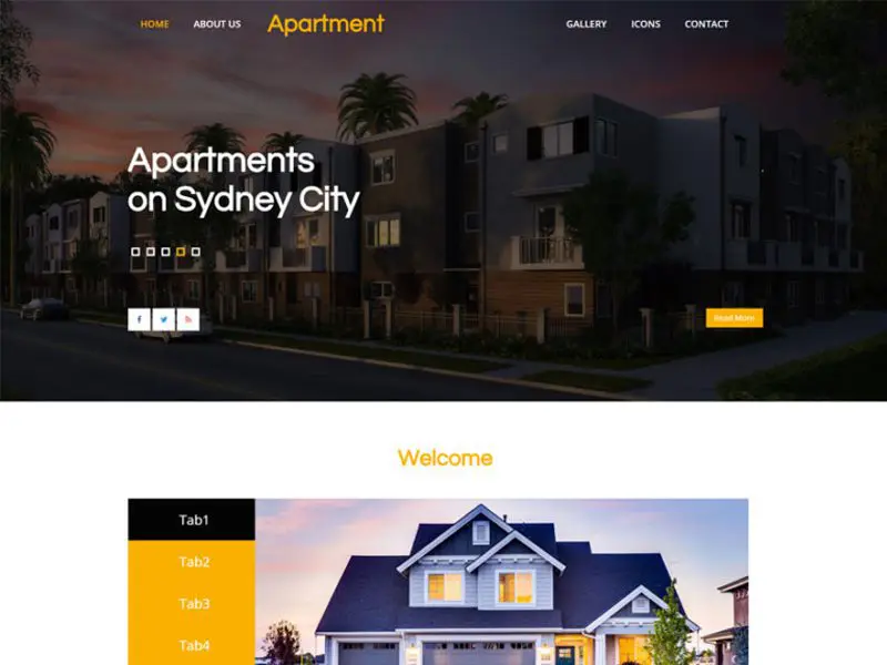 Plantilla web para sitio web de bienes raíces de apartamentos