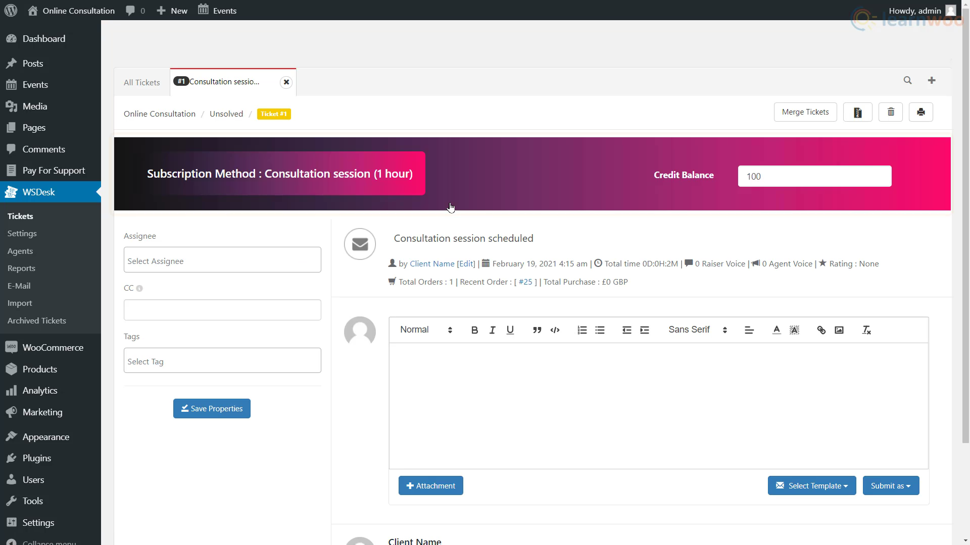 pagina ticket in ELEX WSDesk pay for support add-on