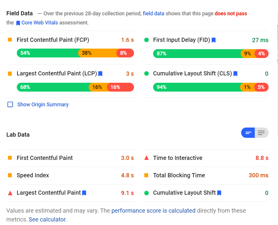 Informações vitais da Web do PageSpeed Insights para o desempenho do site wordpress