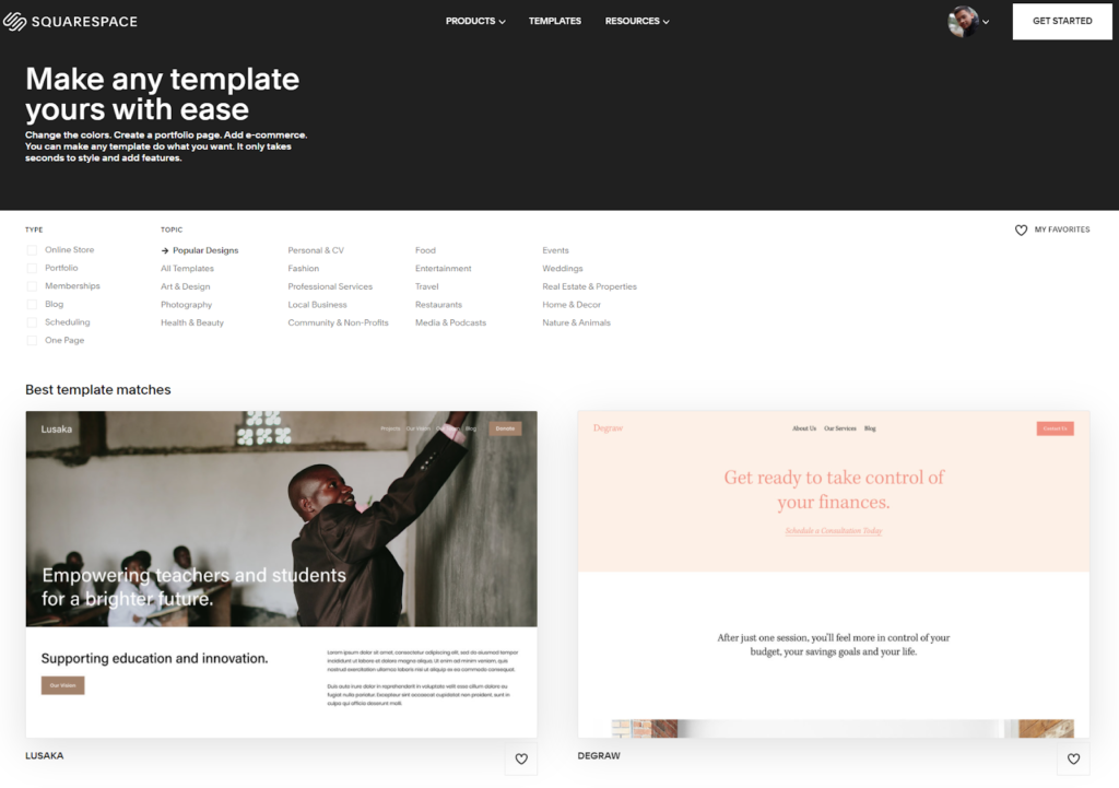 Squarespace-Themen.