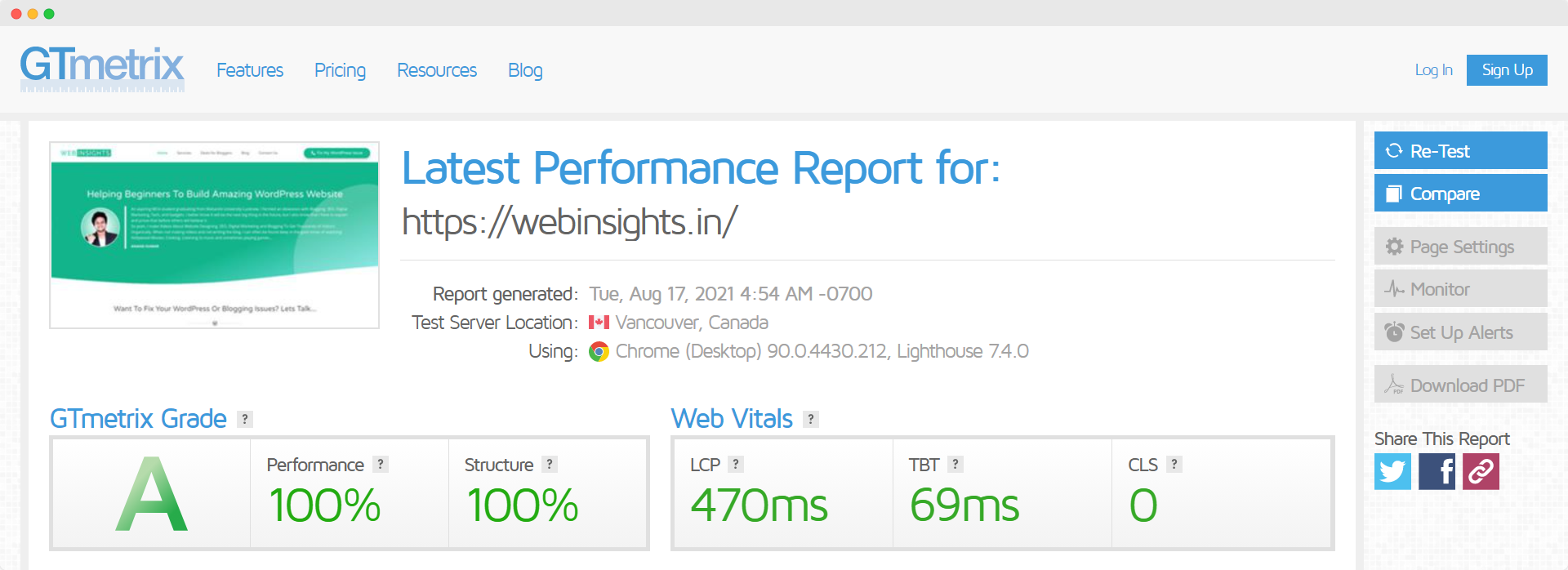 Raportul Web Insights