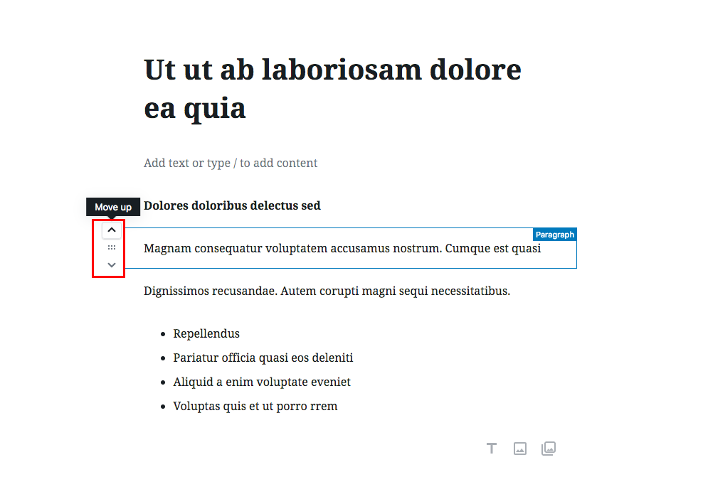 reordonarea blocurilor în editorul gutenberg