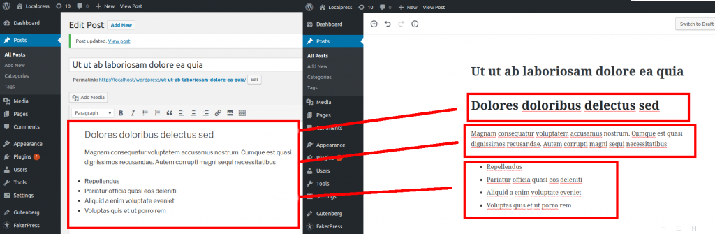 differenze dell'editor di Gutenberg