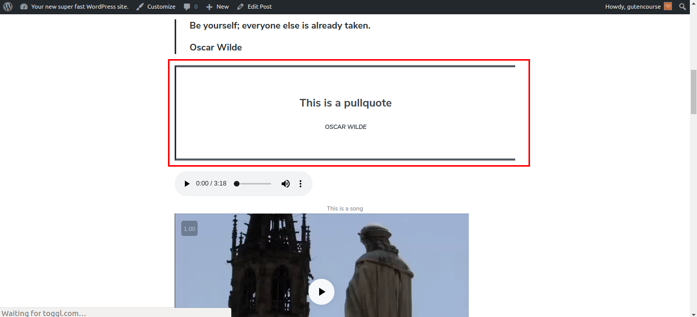 Blok Gutenberg default: Pullquote (diberikan)