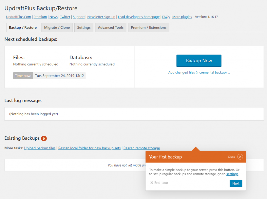 Esegui subito il backup di WordPress