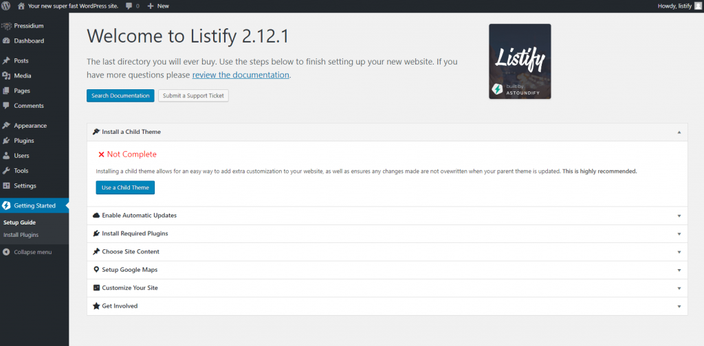 Configuración del tema Listify Business WordPress