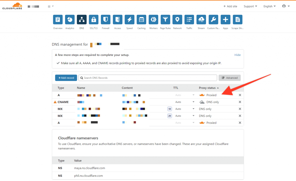 Altere as configurações de DNS na Cloudflare para gerenciar seu DNS