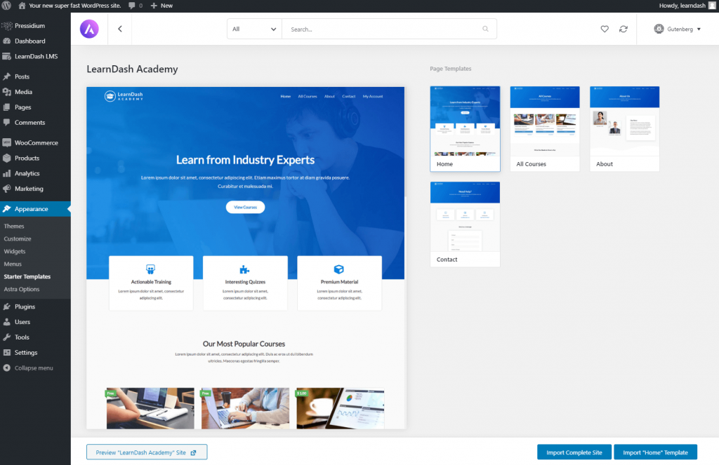 นำเข้า Astra LearnDash Theme