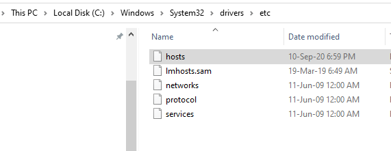 Расположение файла hosts — Windows