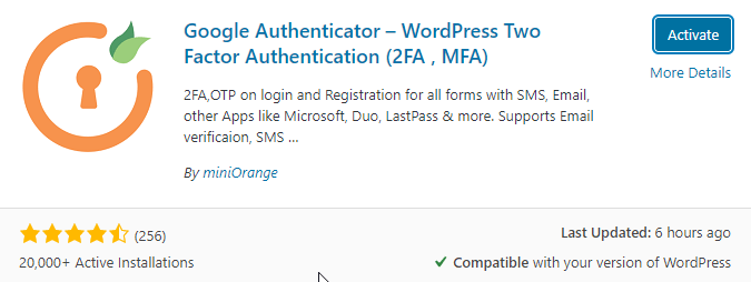 المكون الإضافي Google Authenticator