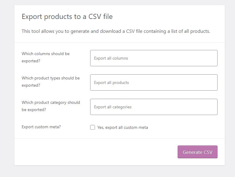 exportar produtos woocommerce